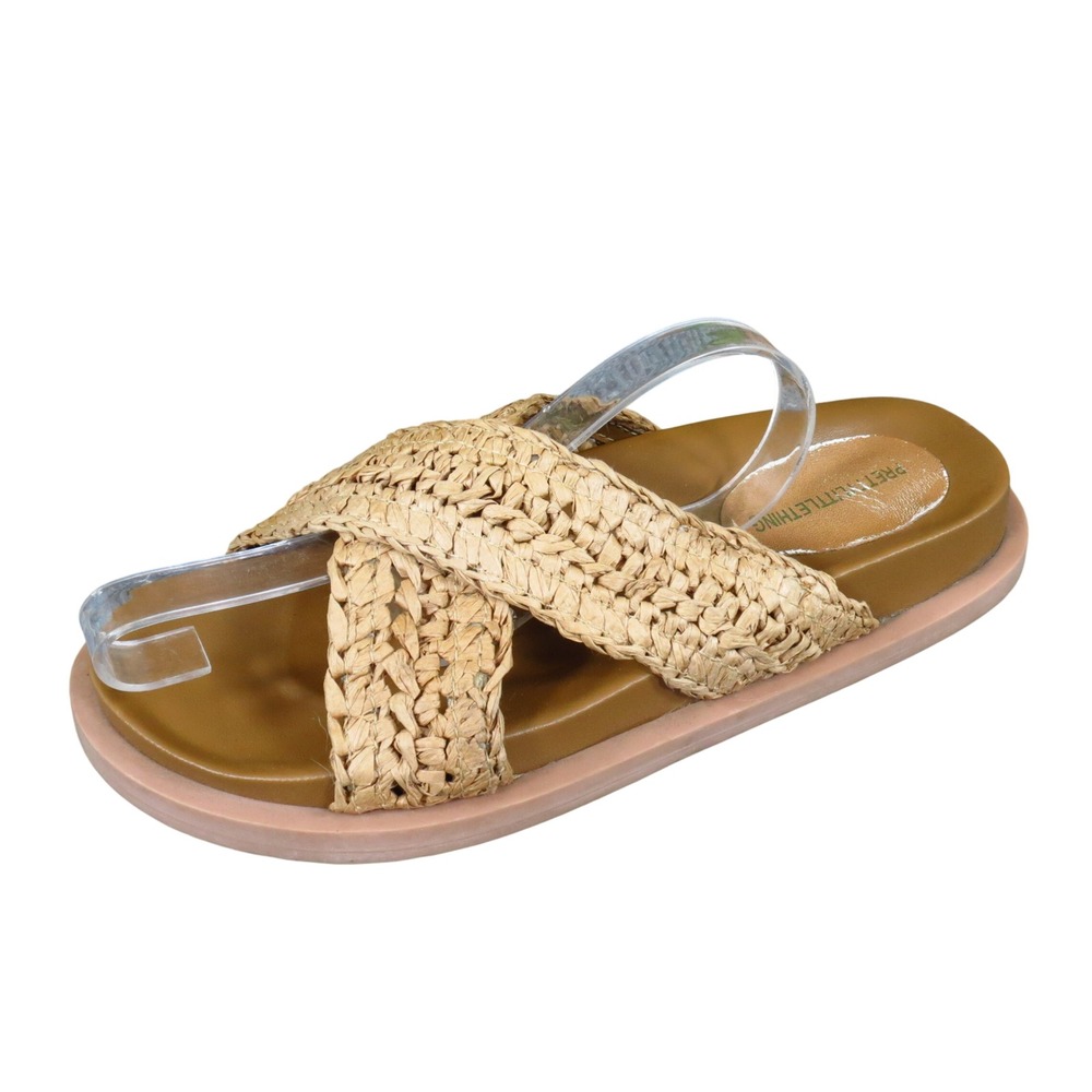 PrettyLittleThing Straw Cross Strap Womens Slide Sandals Sz 39 Beach Tan Raffia